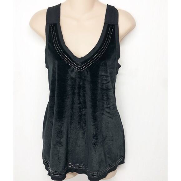 Abercrombie & Fitch Velvet Beaded Tank Top V-Neck Sleeveless Racerback Blouse - Picture 2 of 8